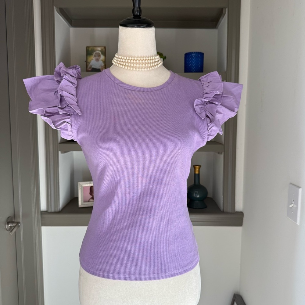 Anthropologie Purple Ruffle Sleeve Top | Size XS